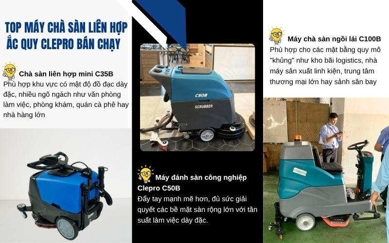 Top máy chà sàn liên hợp ắc quy Clepro bán chạy  
